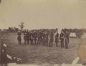 Officers of the 2nd Massachusetts Volunteer Infantry at Camp Andrew in West Roxbury, Massachusetts