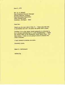 Letter from Mark H. McCormack to Ben Bidwell