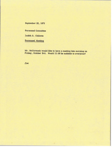 Memorandum from Judy A. Chilcote to the Personnel Committee concerning a Personnel Meeting