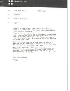 Memorandum from Mark H. McCormack to Kurihara