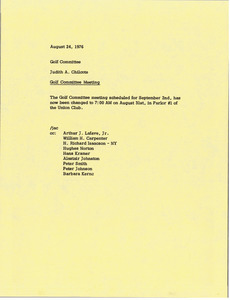 Memorandum from Judy A. Chilcote to golf committee