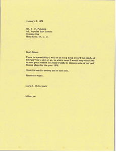 Letter from Mark H. McCormack to S. B. Pendock