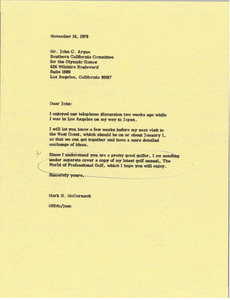 Letter from Mark H. McCormack to John C. Argue