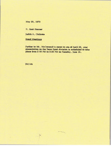 Memorandum from Judy A. Chilcote to H. Kent Stanner