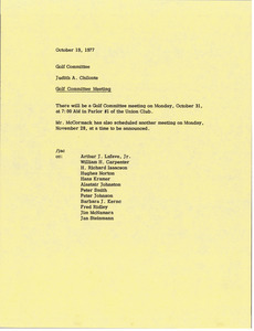 Memorandum from Judy A. Chilcote to golf committee