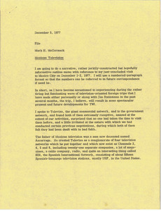 Memorandum from Mark H. McCormack concerning Mexican television