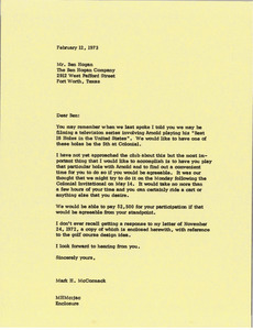 Letter from Mark H. McCormack to Ben Hogan