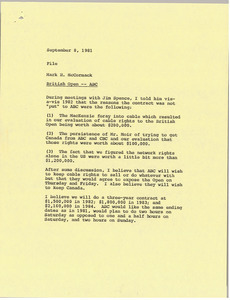 Memorandum from Mark H. McCormack to British Open file