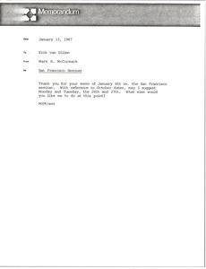 Memorandum from Mark H. McCormack to Erik van Dillen