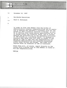 Memorandum from Mark H. McCormack concerning John Webber