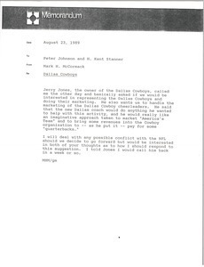 Memorandum from Mark H. McCormack to Peter Johnson and H. Kent Stanner