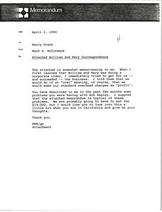 Memorandum from Mark H. McCormack to Barry Frank