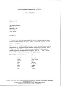 Letter from Mark H. McCormack to Brenda Blumberg