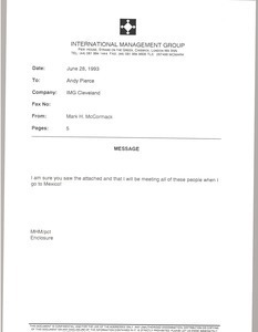 Fax from Mark H. McCormack to Andy Pierce