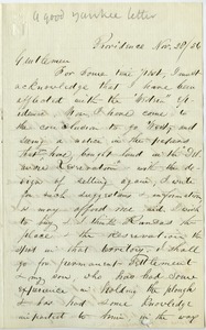 Letter from John Combs to unidentified correspondent