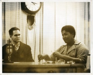 Bill Keith and Odetta, seated at a table, University of Massachusetts Amherst