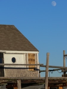 Captain Jacks Wharf under a waning moon, Provincetown