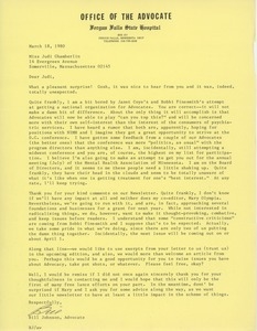 Letter from Bill Johnson to Judi Chamberlin