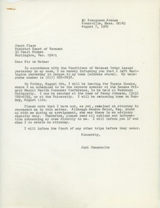 Letter from Judi Chamberlin to the Vermont court clerk