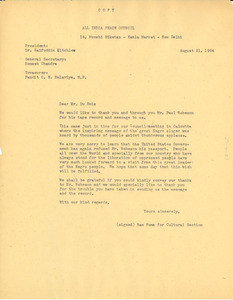 Letter from All India Peace Council to W. E. B. Du Bois
