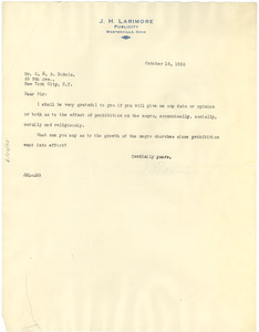 Letter from J. H. Larimore to W. E. B. Du Bois