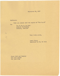 Letter from Ellen Irene Diggs to Henry Holt and Company