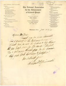 Letter from Archibald Grimké to W. E. B. Du Bois