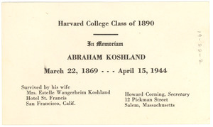 Abraham Koshland death announcement