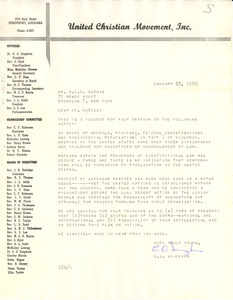 Letter from United Christian Movement, Inc. to W. E. B. Du Bois