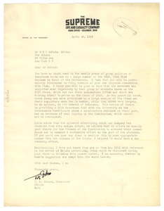 Letter from Supreme Life and Casualty Company to W. E. B. Du Bois