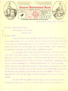 Letter from Coopers' International Union to W. E. B. Du Bois