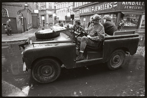 Vietnam Veterans Against the War demonstration 'Search and destroy': veterans driving a jeep down Washington Street past Old South Meeting House