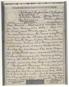 V-mail from Clara M. Langland to Harold D. Langland