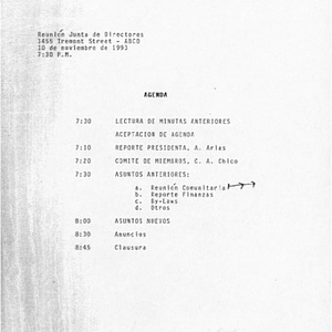 Agenda from Festival Puertorriqueño de Massachusetts, Inc. Board of Directors meeting on November 10, 1993