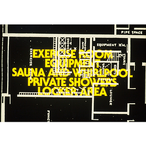 Floor plan for exercise room, equipment, sauna and whirlpool, private showers and locker area