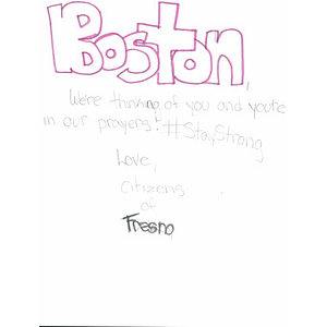 Letter from church youth group in Fresno, California