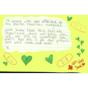 Letter from child in San Antonio, Texas