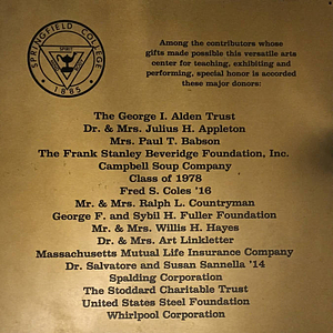 The Fuller Arts Center Contributors Plaque (ca. 1984)