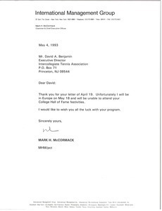 Letter from Mark H. McCormack to David A. Benjamin