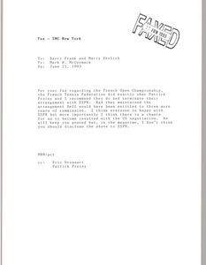 Fax from Mark H. McCormack to Barry Frank and Marty Ehrlich