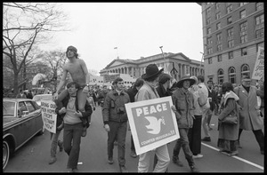 Anti-Vietnam War marchers in the streets of Washington during the Counter-inaugural demonstrations, 1969