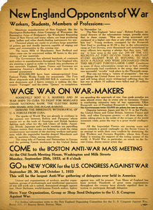 New England opponents of war: workers, students, members of professions