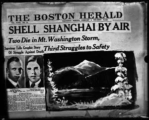 Newspaper headlines: 'Shell Shanghai by air' and 'Two die in Mt. Washington storm'