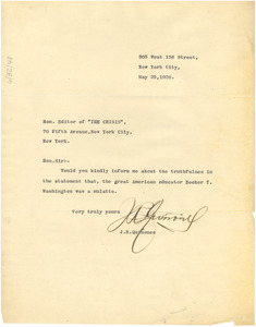 Letter from J. R. Quiñones to the editor of The Crisis.