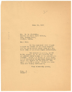 Letter from W. E. B. Du Bois to Minocher R. Bharucha