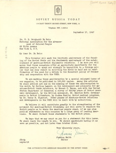 Letter from Soviet Russia Today to W. E. B. Du Bois