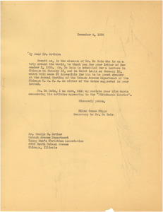 Letter from Ellen Irene Diggs to Wabash Avenue Department, Young Men's Christian Association of Chicago