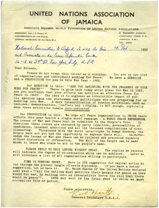 Circular letter from United Nations Association of Jamaica to W. E. B. Du Bois