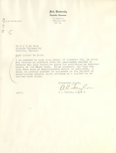 Letter from A. A. Taylor to W. E. B. Du Bois