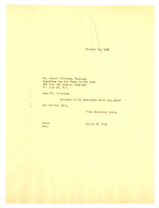 Letter from W. E. B. Du Bois to Committee for the Negro in the Arts